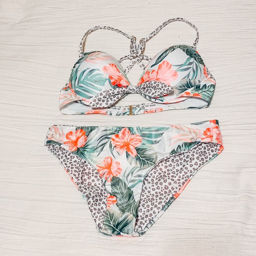 Ron Jon Surf Shop Push Up Bikini Floral/Cheetah